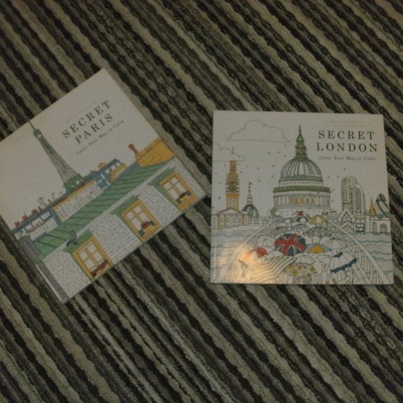 Two Adult Travel Coloring Books SECRET LONDON & SECRET PARIS color your way calm - Picture 7 of 9